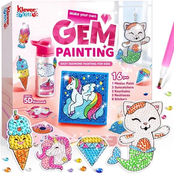16 Projects Gem Painting, Kids Diamond Gem Painting Kit with 5D Gem, Arts& Craft - Picture 1 of 7